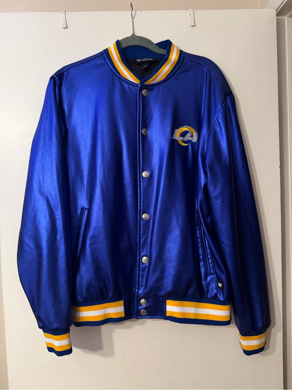 LOS ANGELES RAMS UNISEX THE WILD COLLECTIVE ROYAL METALLIC BOMBER JACKET SZ L